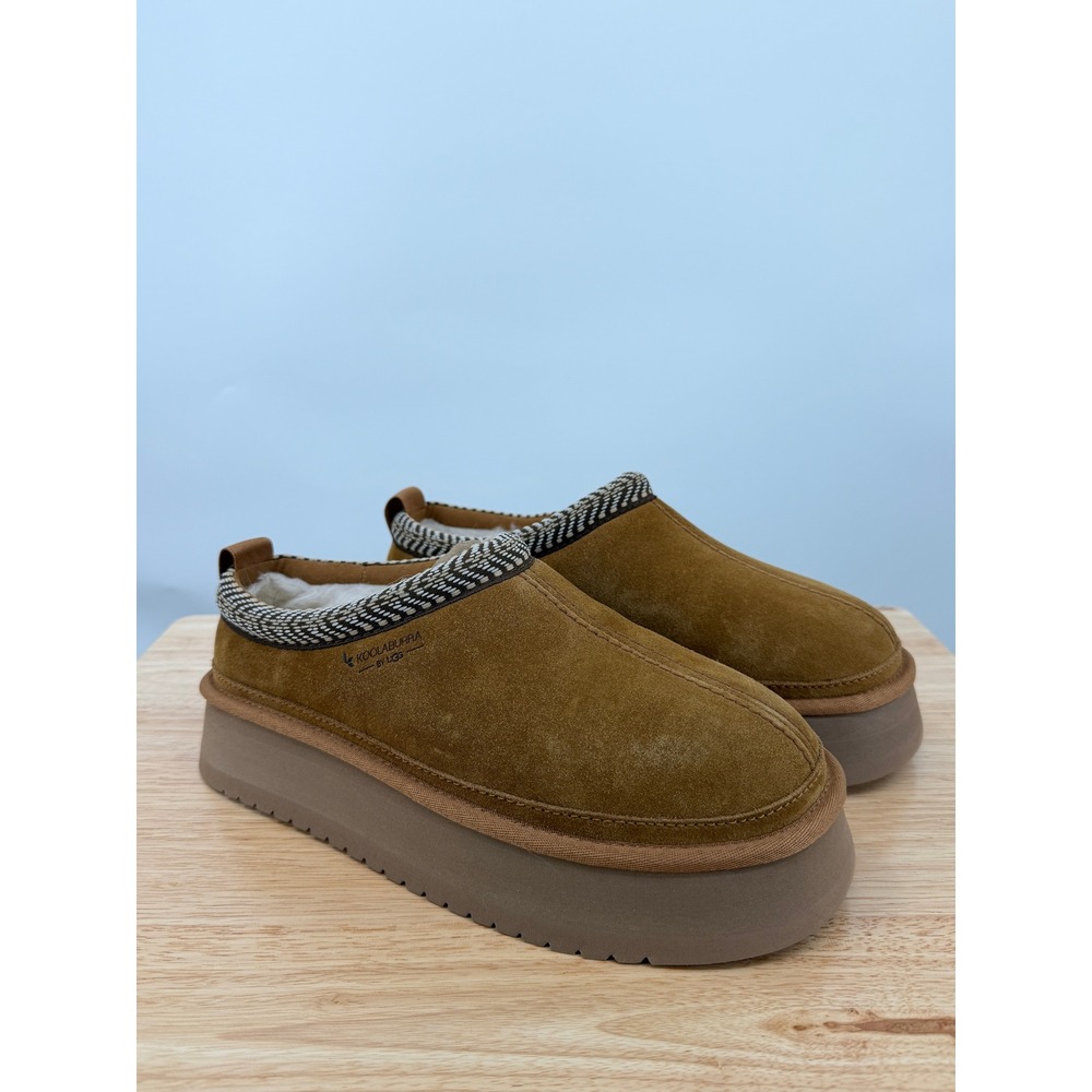 NWT Koolaburra UGG Burree Platform Slippers Womens 9 Chestnut Suede Faux Fur